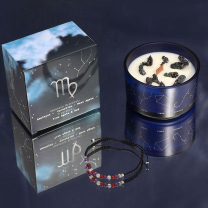 Zodiac Crystal Candle with Gemstone Bracelet – Virgo | Tree Agate & Oud