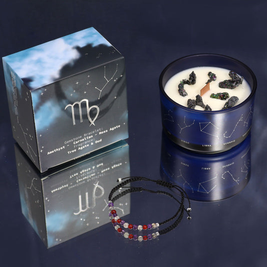 Zodiac Crystal Candle with Gemstone Bracelet – Virgo | Tree Agate & Oud