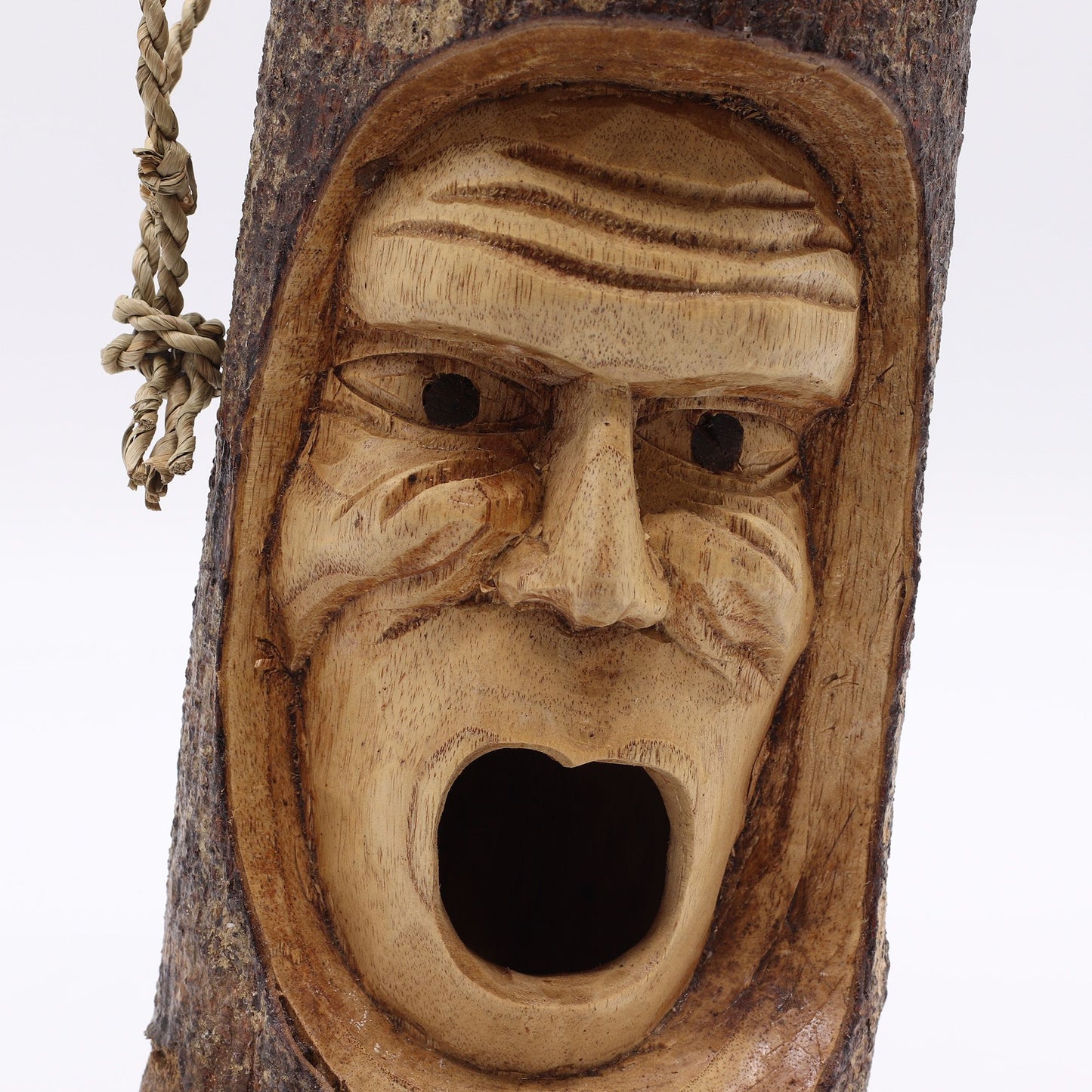 Grumpy Old Man Tree Trunk Bird House – Hand-Carved in Indonesia | Garden Decoration