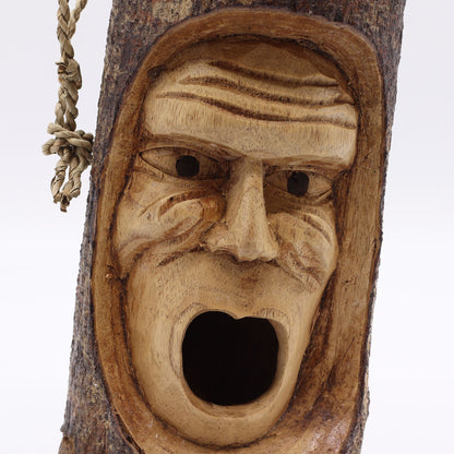 Grumpy Old Man Tree Trunk Bird House – Hand-Carved in Indonesia | Garden Decoration