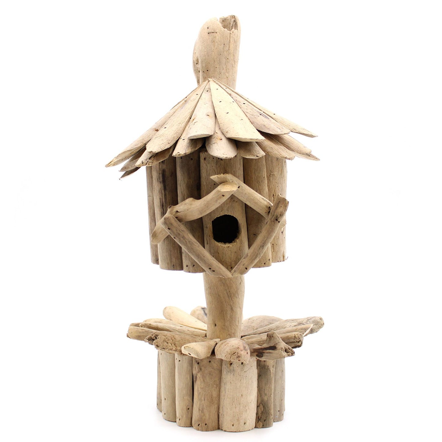 Driftwood Bird Box on Stand – Handmade in Indonesia | Recycled Driftwood Garden Decoration