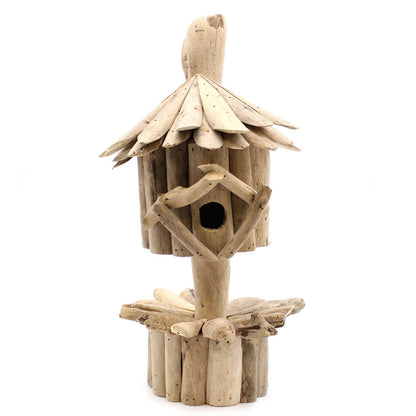 Driftwood Bird Box on Stand – Handmade in Indonesia | Recycled Driftwood Garden Decoration