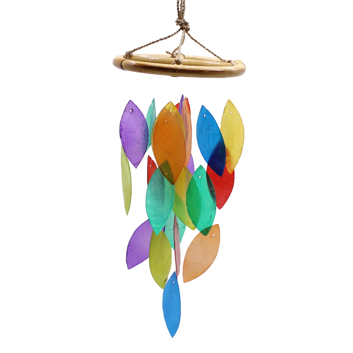 Rainbow Leaf & Bamboo Drop Chime – Handmade Capiz Shell & Bamboo