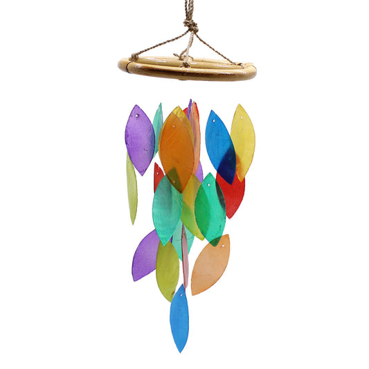 Rainbow Leaf & Bamboo Drop Chime – Handmade Capiz Shell & Bamboo