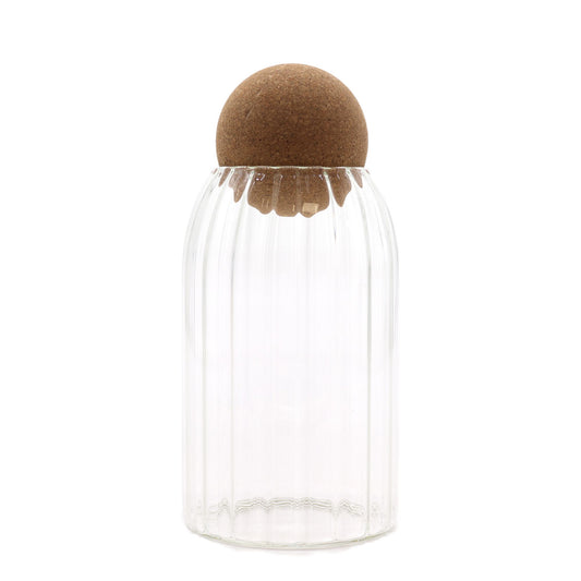 Ribbed Glass Jar with Cork Ball Lid - 15cm