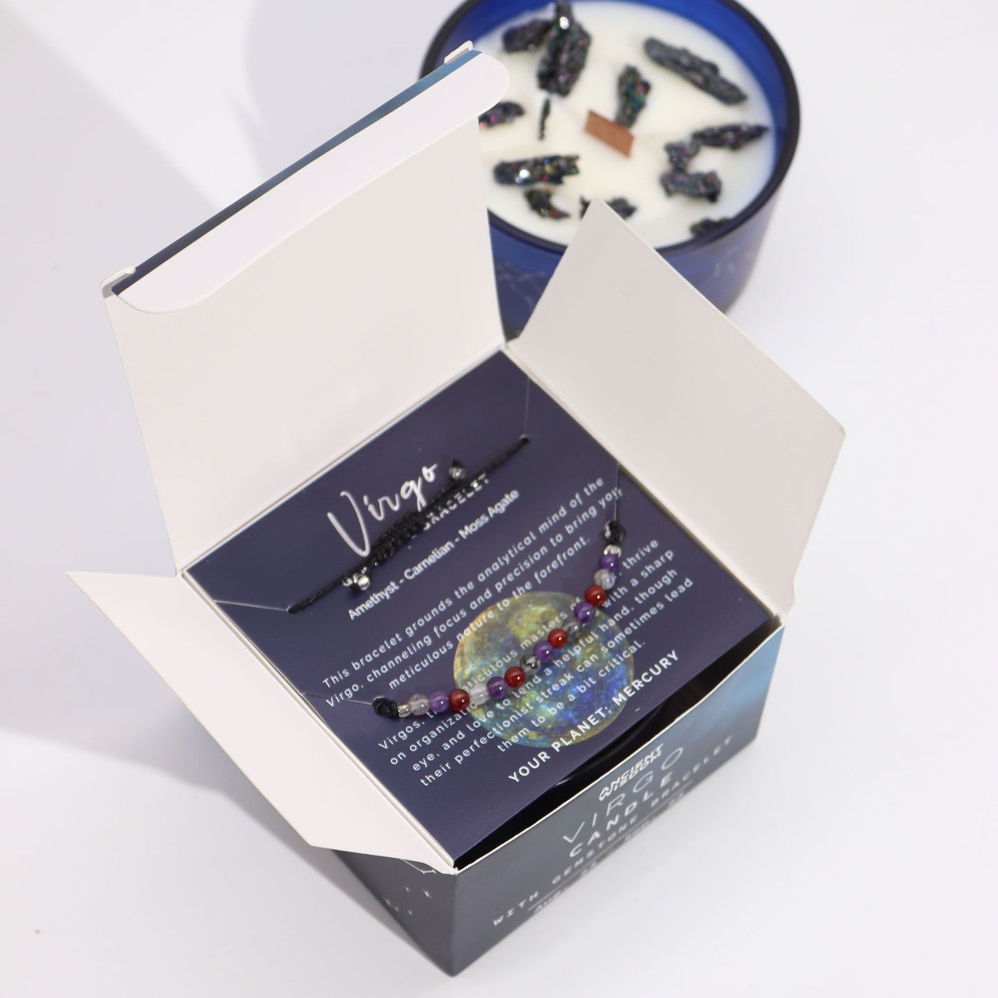 Zodiac Crystal Candle with Gemstone Bracelet – Virgo | Tree Agate & Oud
