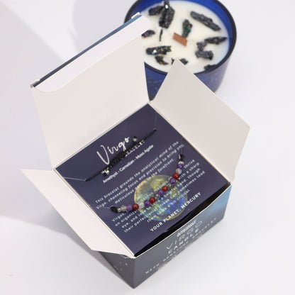 Zodiac Crystal Candle with Gemstone Bracelet – Virgo | Tree Agate & Oud