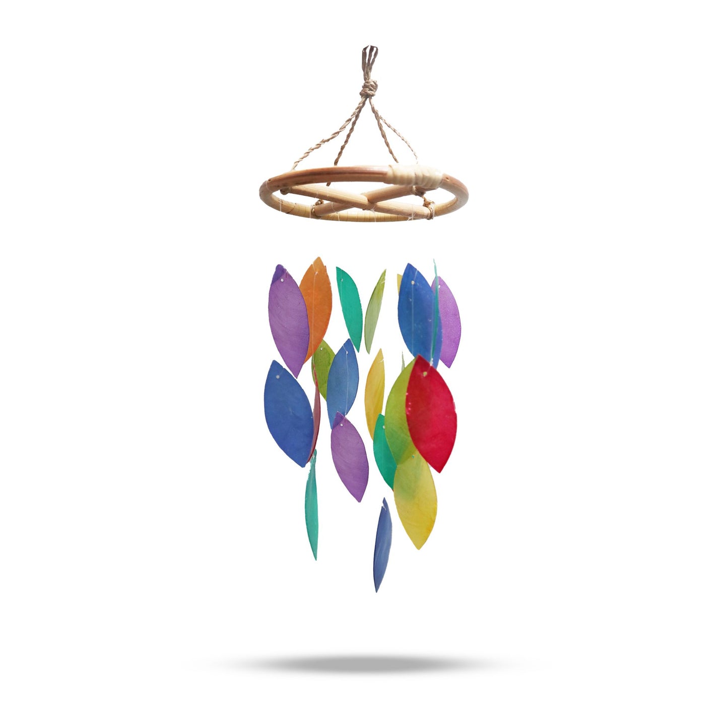 Rainbow Leaf & Bamboo Drop Chime – Handmade Capiz Shell & Bamboo