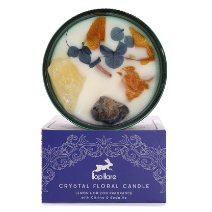 Hop Hare Crystal Magic Flower Candle – The Sun | Citrine, Sodalite & Lemon Horizon