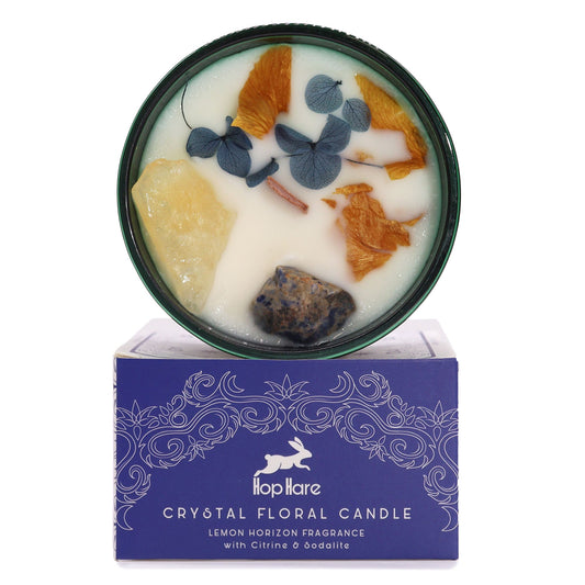 Hop Hare Crystal Magic Flower Candle – The Sun | Citrine, Sodalite & Lemon Horizon