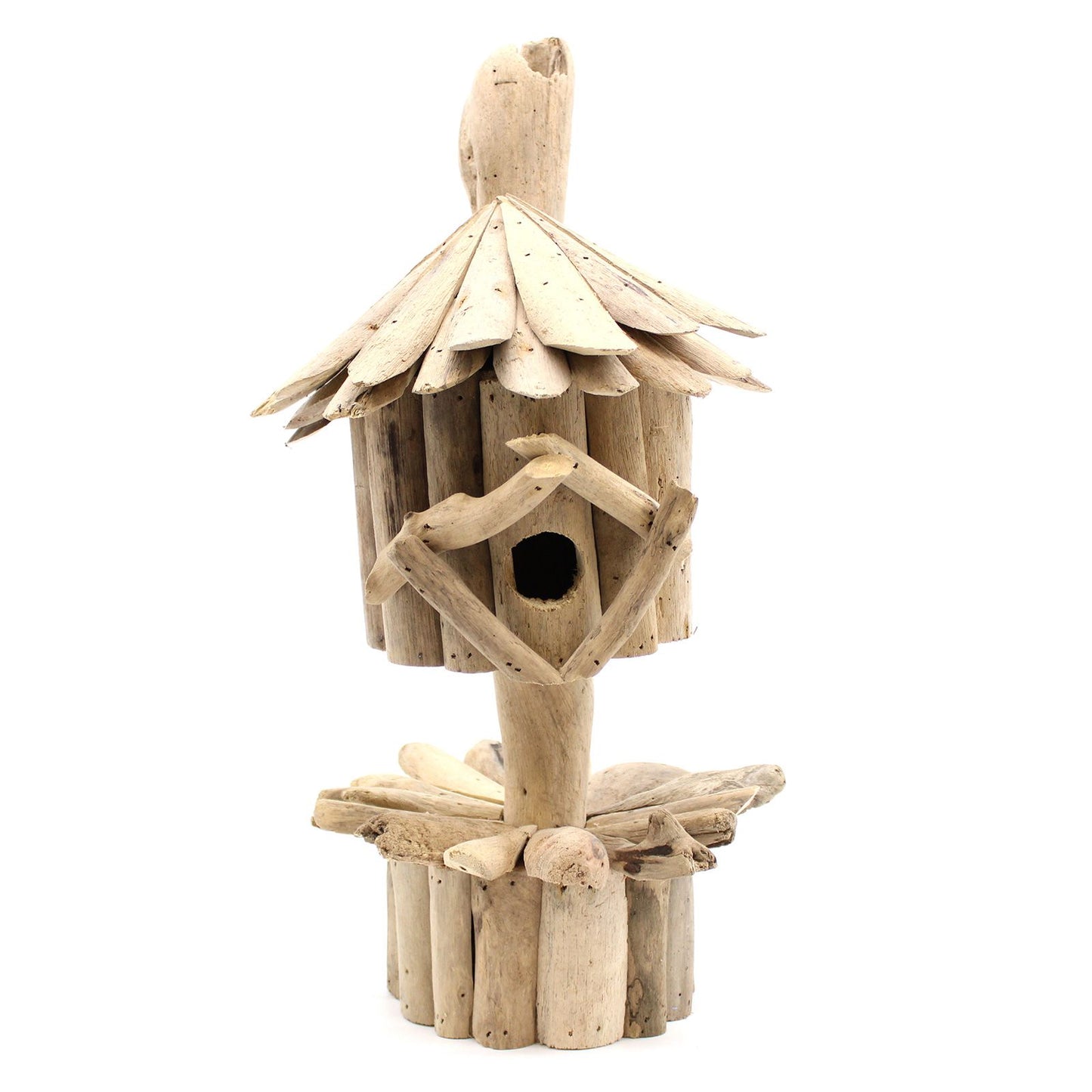 Driftwood Bird Box on Stand – Handmade in Indonesia | Recycled Driftwood Garden Decoration