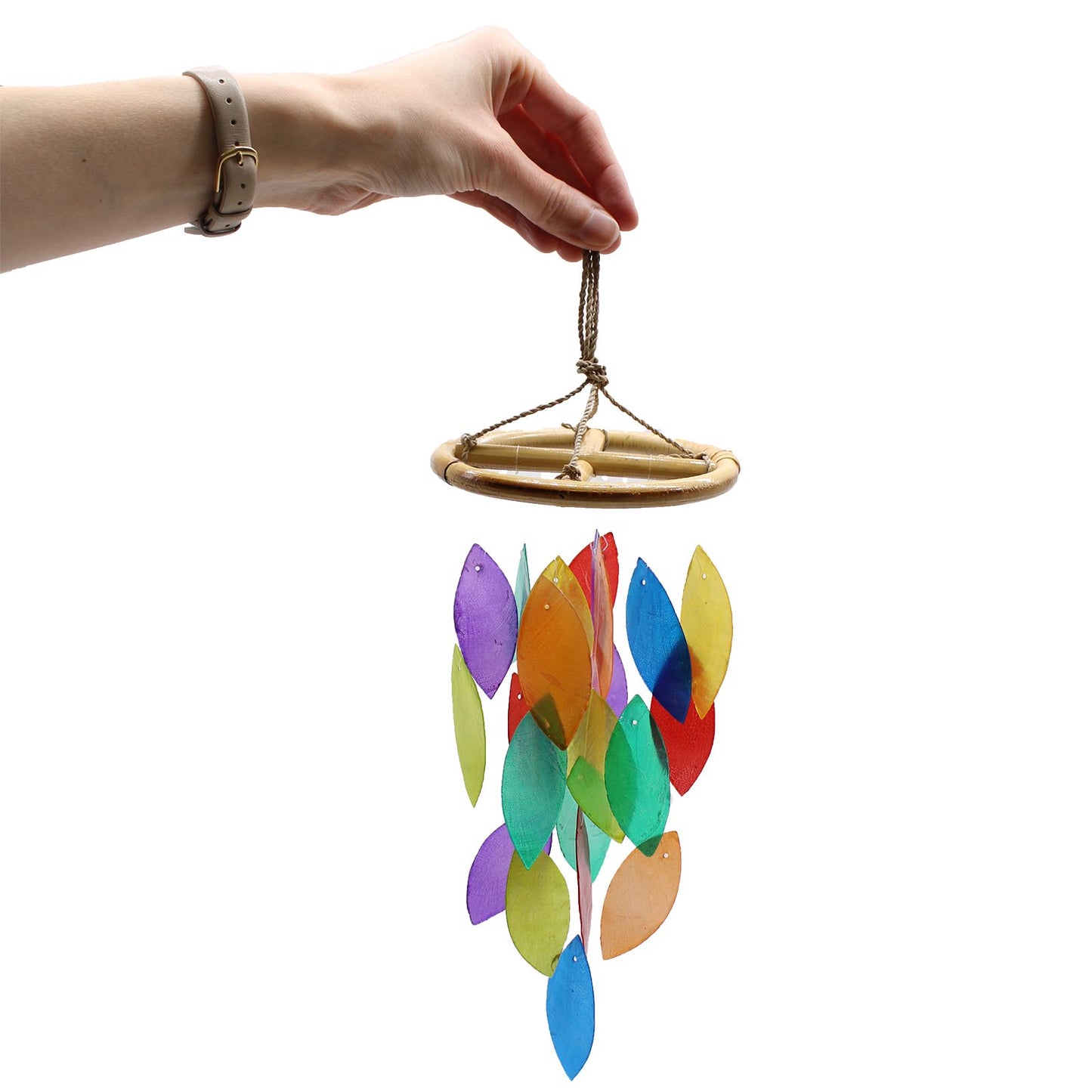 Rainbow Leaf & Bamboo Drop Chime – Handmade Capiz Shell & Bamboo
