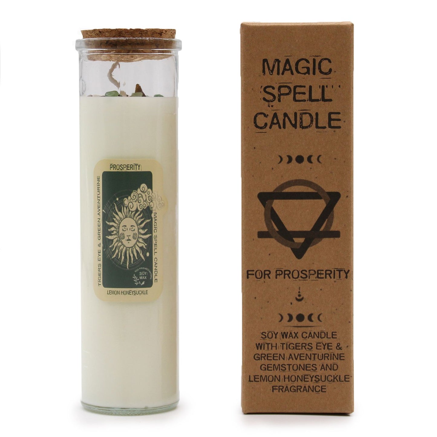 Magic Spell Candle – Prosperity | Tiger Eye, Green Aventurine & Lemon Honeysuckle