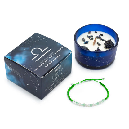 Zodiac Crystal Candle with Gemstone Bracelet – Libra | Cool Jade & Oakmoss