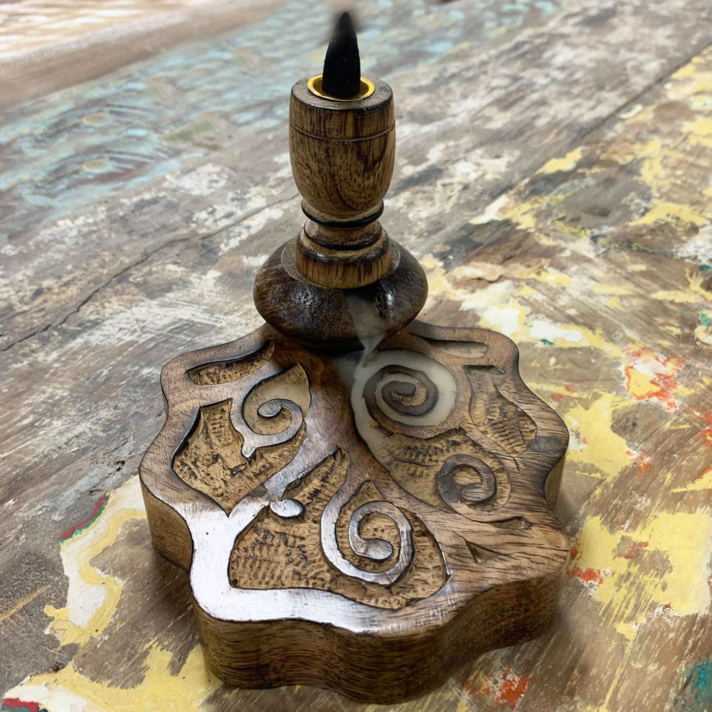 Sm Mango Wood Backflow Incense Burner - Tree of Life