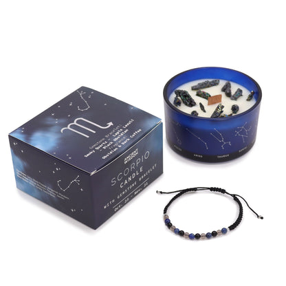 Zodiac Crystal Candle with Gemstone Bracelet – Scorpio | Obsidian & Dark Coffee