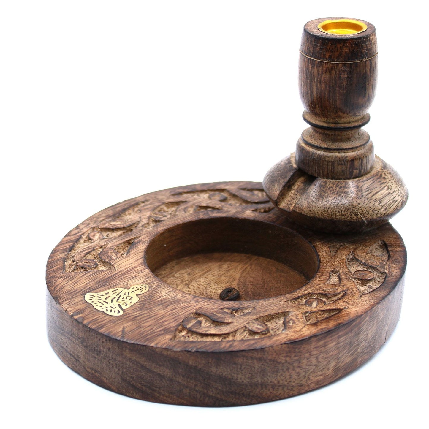 Sm Mango Wood Backflow Incense Burner - Brass Buddha