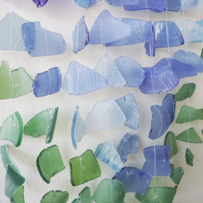 Driftwood Three Stick Sea Glass Hanging – Blue & Green