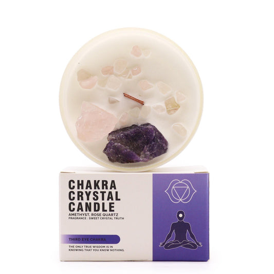 Chakra Crystal Candle – Third Eye Chakra | Amethyst, Rose Quartz & Sweet Crystal Truth