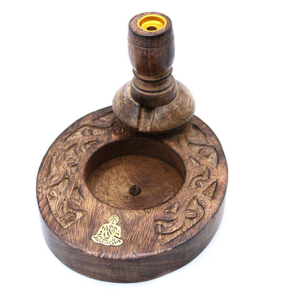 Sm Mango Wood Backflow Incense Burner - Brass Buddha