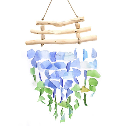 Driftwood Three Stick Sea Glass Hanging – Blue & Green