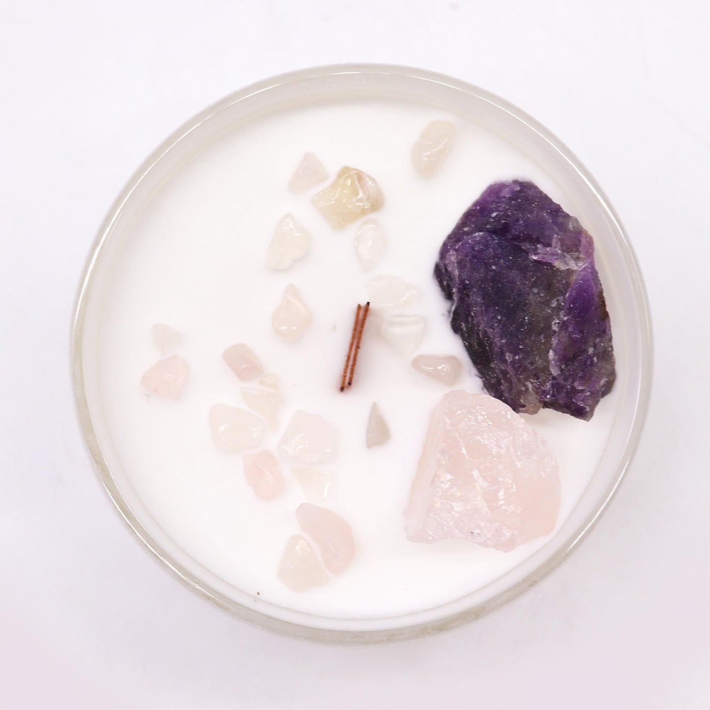 Chakra Crystal Candle – Third Eye Chakra | Amethyst, Rose Quartz & Sweet Crystal Truth