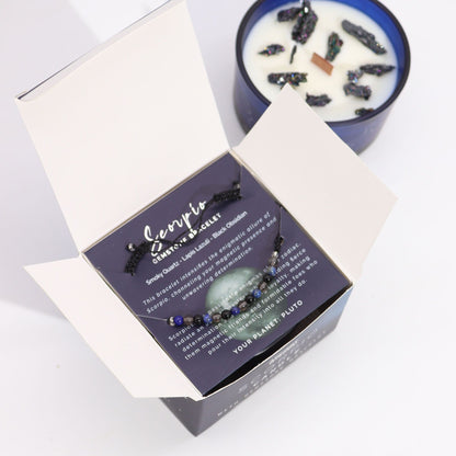 Zodiac Crystal Candle with Gemstone Bracelet – Scorpio | Obsidian & Dark Coffee