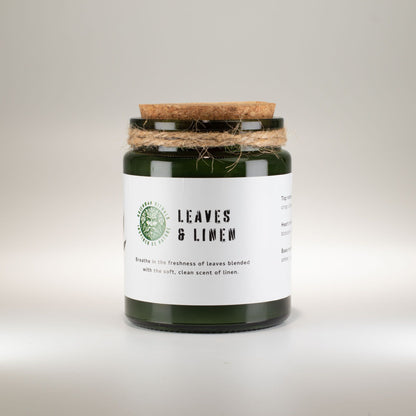 Greenman Rituals Woodwick Soy Candle – Leaves & Linen