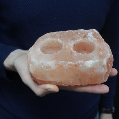 Himalayan Salt Candle Holder – Double Tealight | Natural Pink Rock Salt