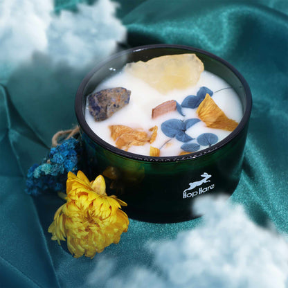 Hop Hare Crystal Magic Flower Candle – The Sun | Citrine, Sodalite & Lemon Horizon