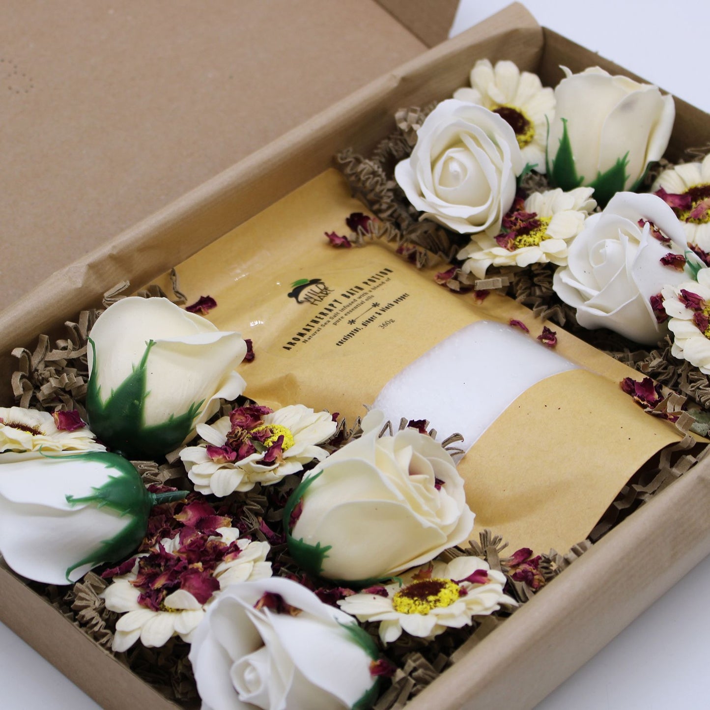 Salt Soak & Soap Flower Set – Eucalyptus, Ginger & Black Pepper | 350g