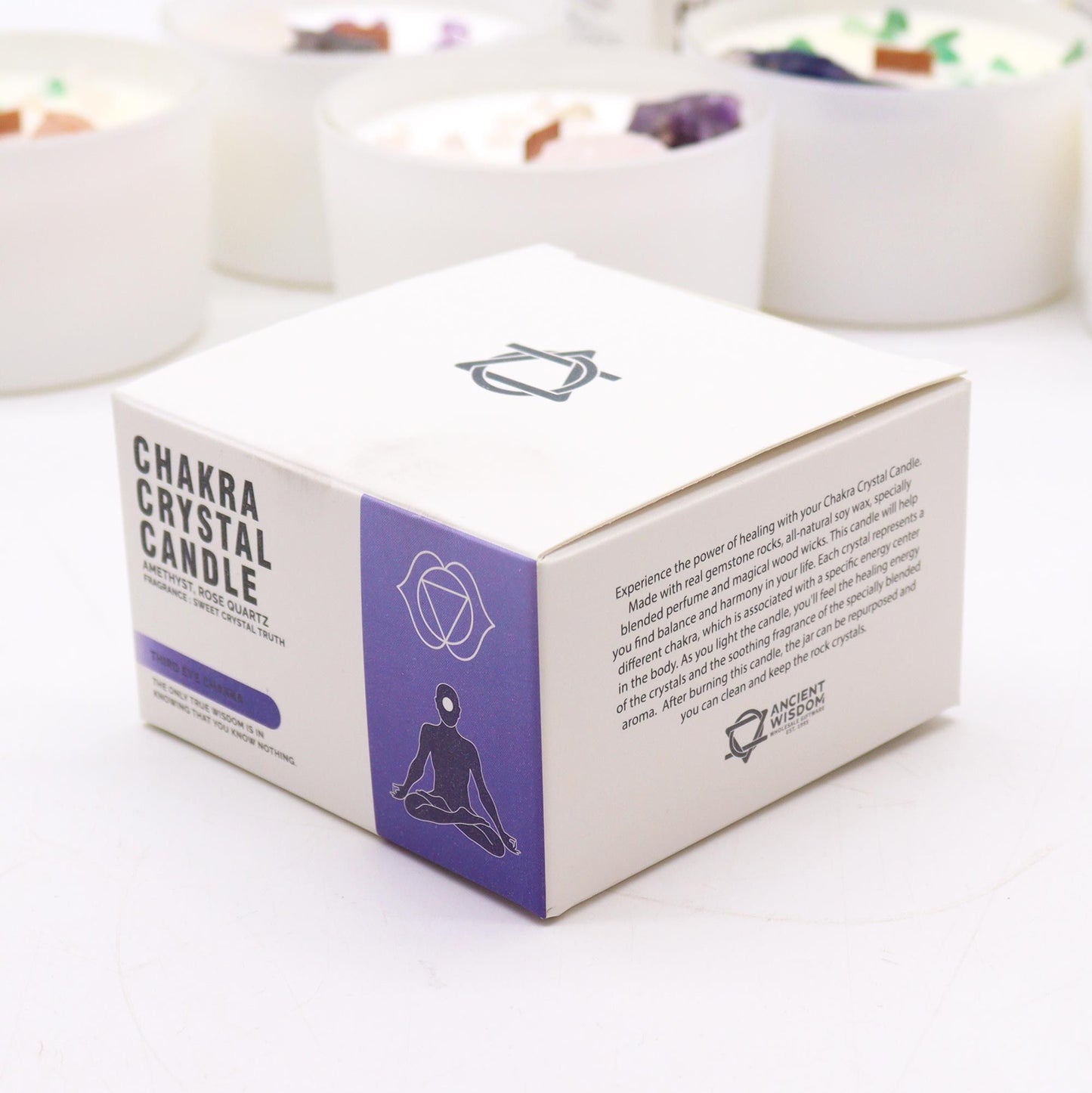 Chakra Crystal Candle – Third Eye Chakra | Amethyst, Rose Quartz & Sweet Crystal Truth