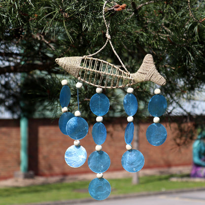 String Fish & Blue Capiz Drop Chime – Handmade Wind Chime