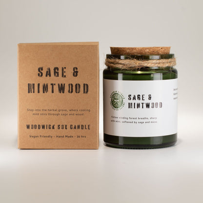 Greenman Rituals Woodwick Soy Candle – Sage & Mintwood