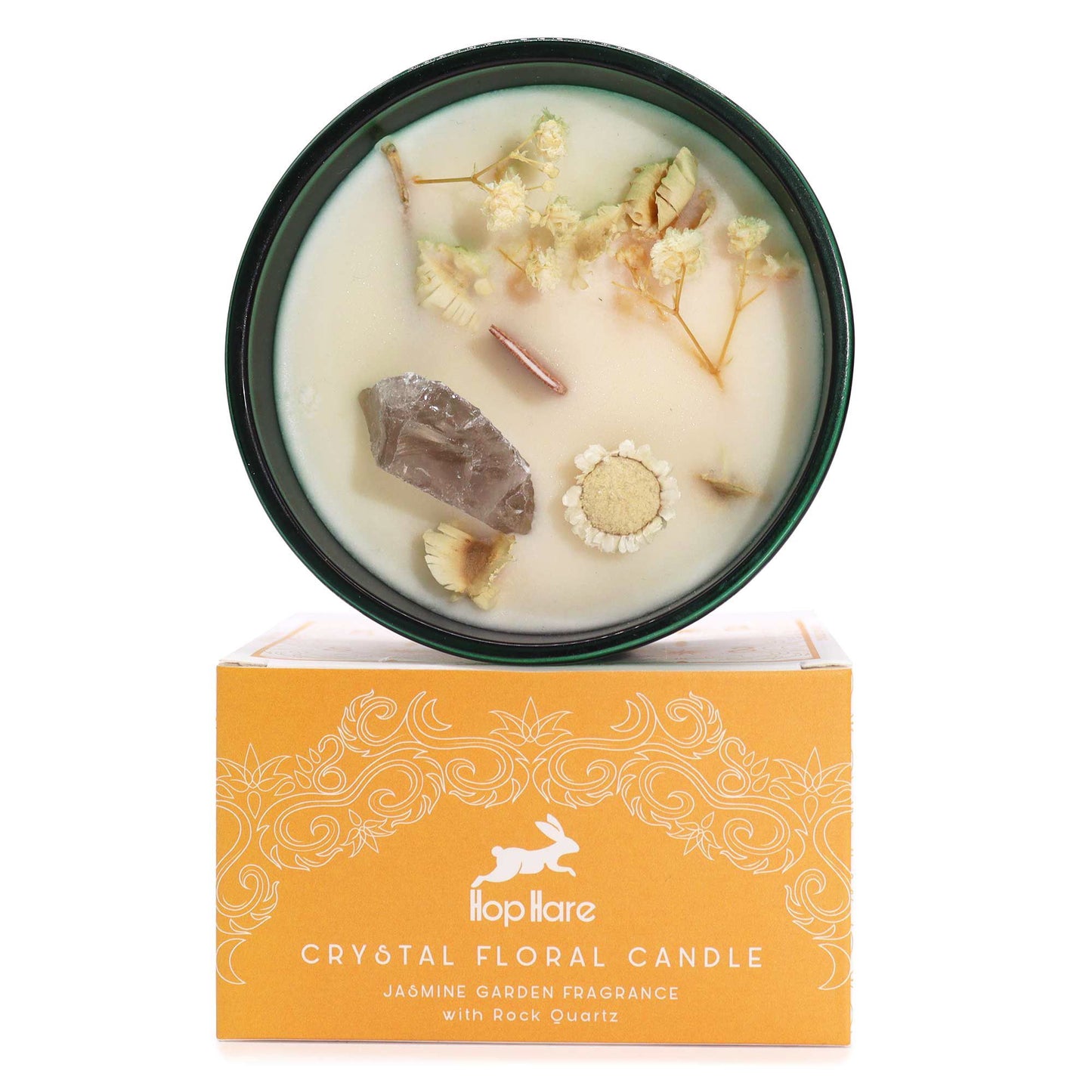 Hop Hare Crystal Magic Flower Candle – The Lion | Rock Quartz & Jasmine Garden