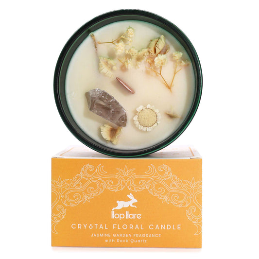 Hop Hare Crystal Magic Flower Candle – The Lion | Rock Quartz & Jasmine Garden