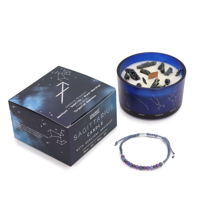 Zodiac Crystal Candle with Gemstone Bracelet – Sagittarius | Turquoise Dewiness