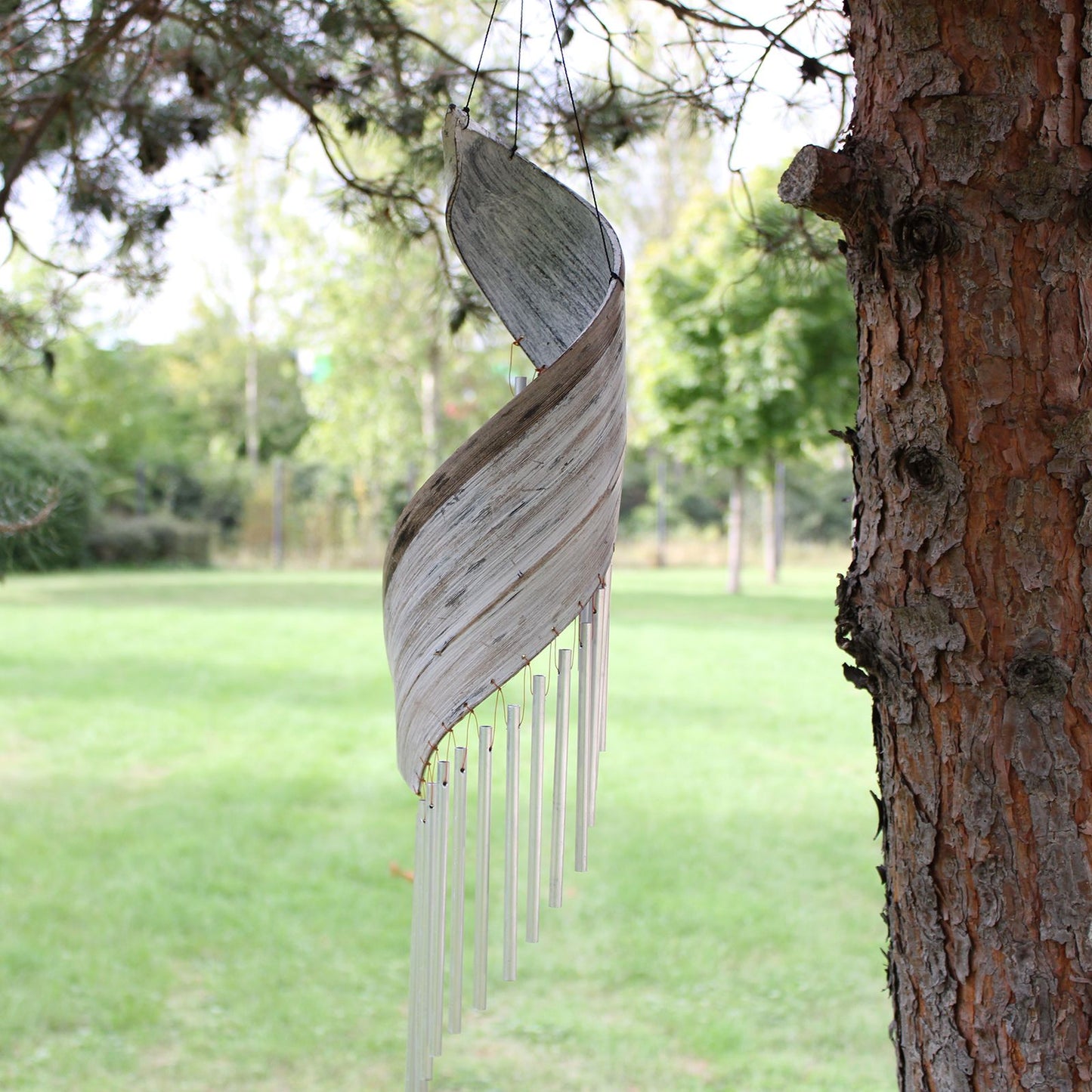 Coconut Leaf Wind Chimes – Whitewash | Handmade Natural Garden Decoration