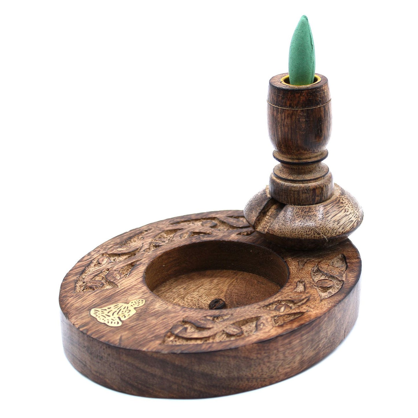 Sm Mango Wood Backflow Incense Burner - Brass Buddha