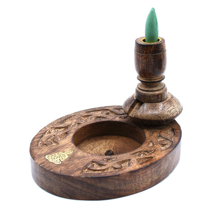 Sm Mango Wood Backflow Incense Burner - Brass Buddha