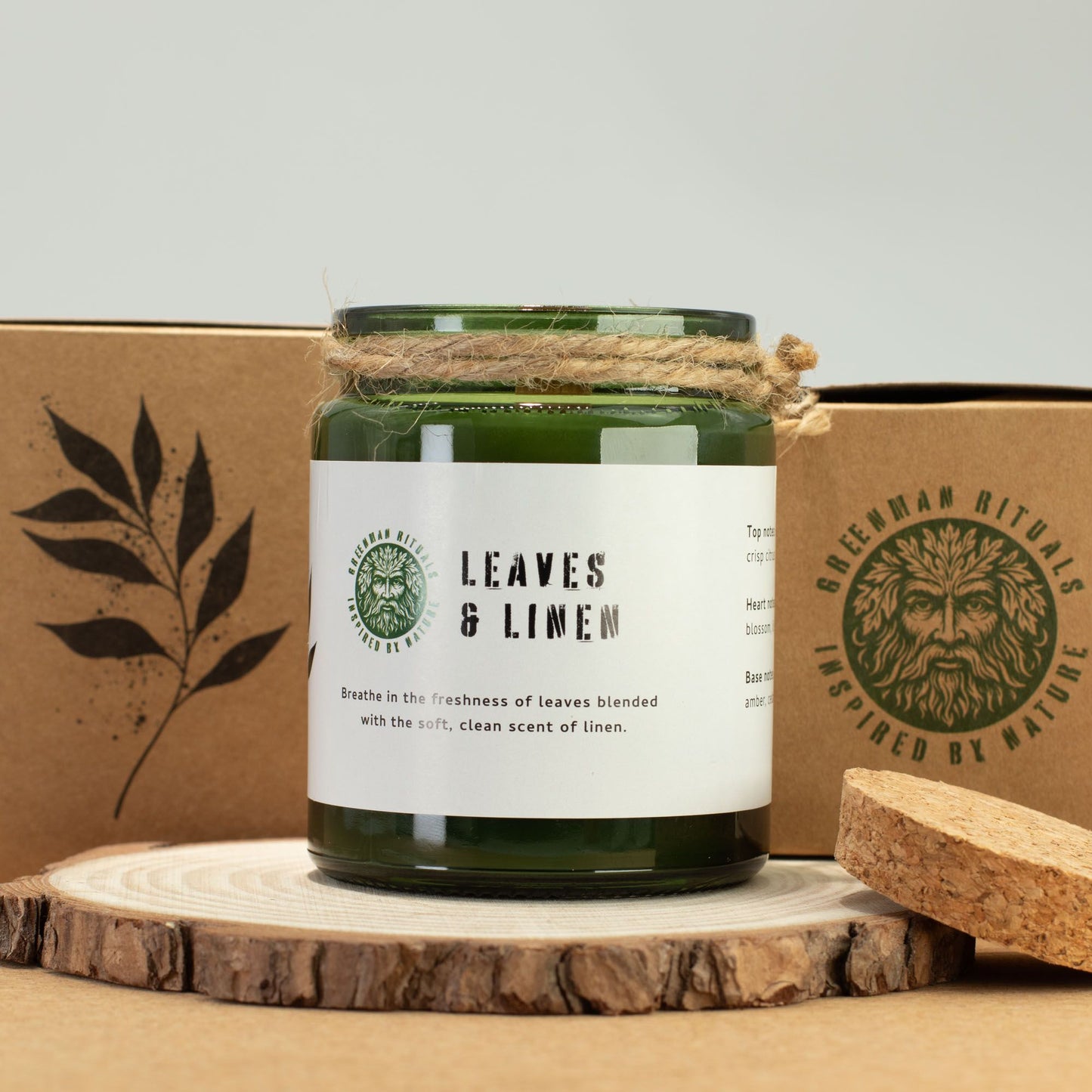 Greenman Rituals Woodwick Soy Candle – Leaves & Linen