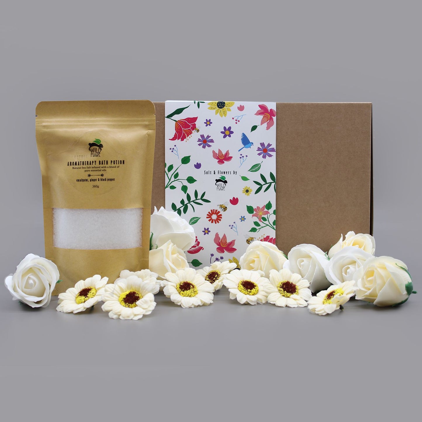 Salt Soak & Soap Flower Set – Eucalyptus, Ginger & Black Pepper | 350g