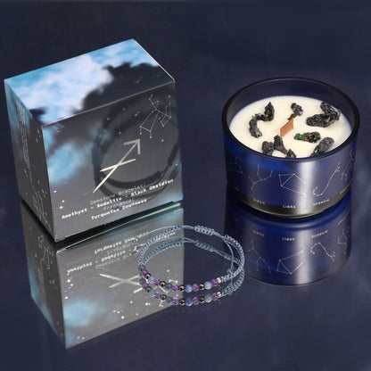 Zodiac Crystal Candle with Gemstone Bracelet – Sagittarius | Turquoise Dewiness
