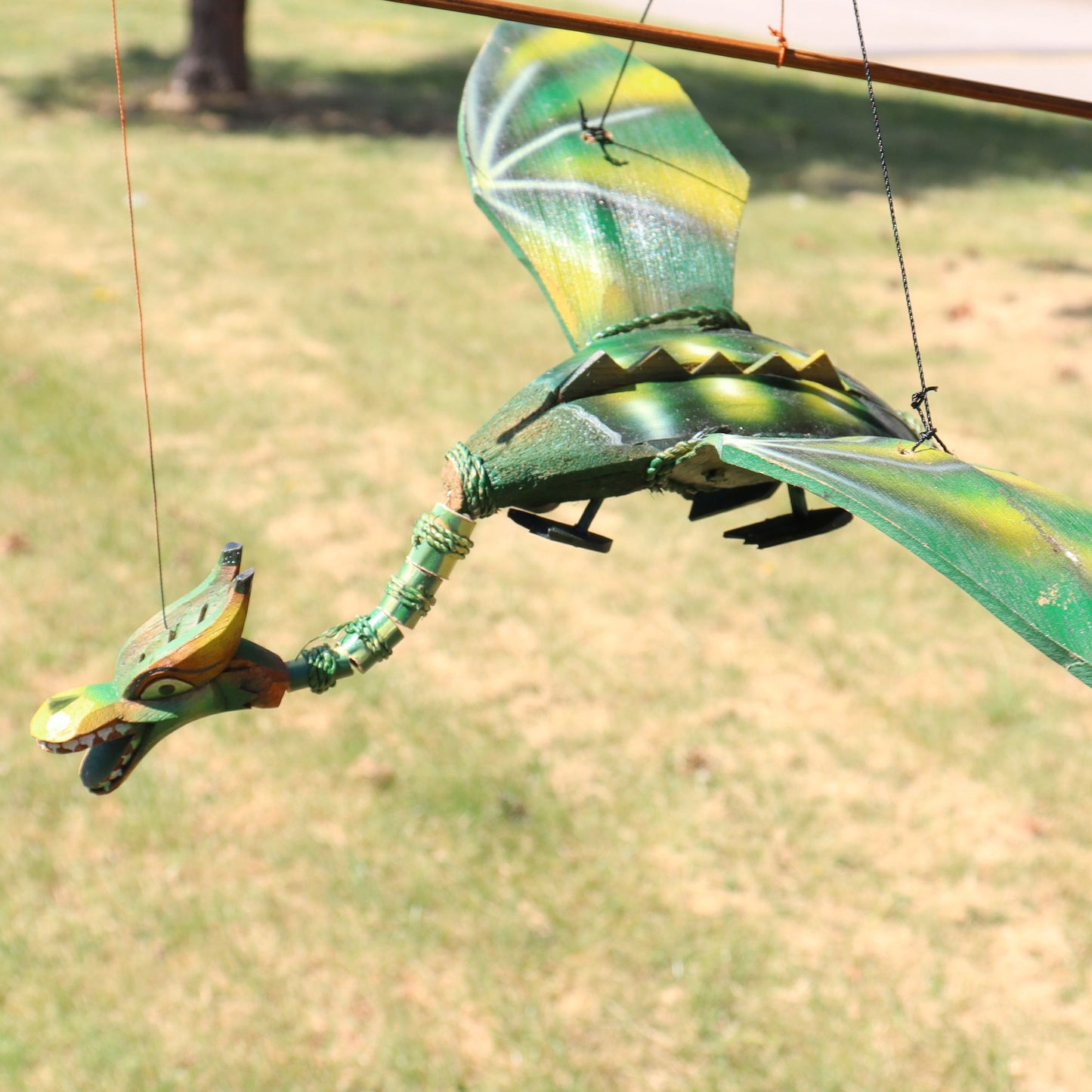 Green Coconut Dragon Wind Chime Mobile 37cm – Handmade in Indonesia | Garden Decoration