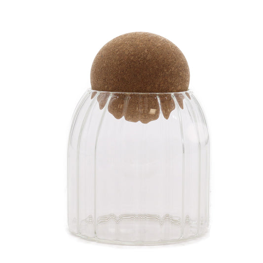 Ribbed Glass Jar with Cork Ball Lid - 10cm