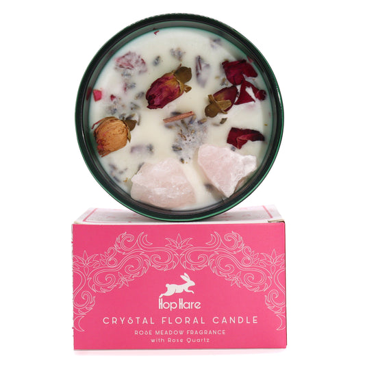Hop Hare Crystal Magic Flower Candle – The Lovers | Rose Quartz & Rose Meadow