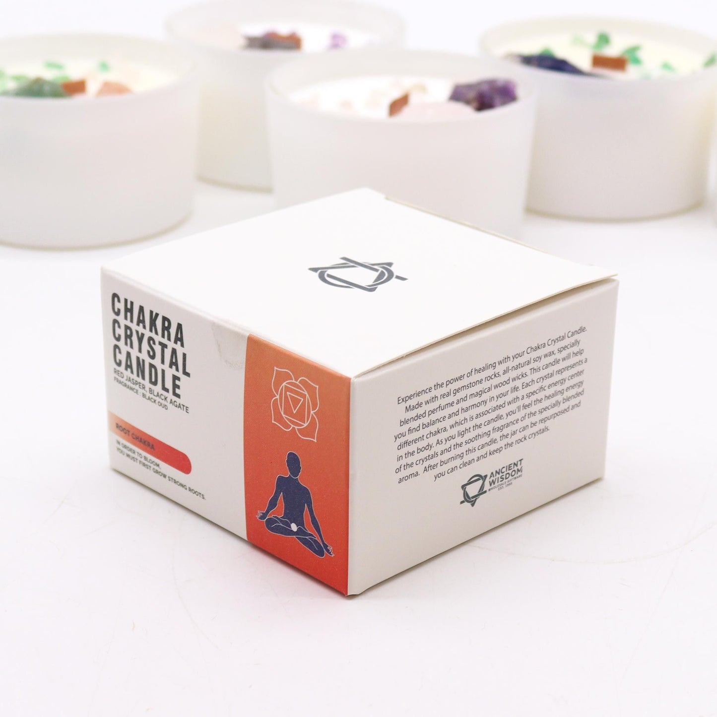 Chakra Crystal Candle – Root Chakra | Red Jasper, Black Agate & Black Oud