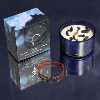 Zodiac Crystal Candle with Gemstone Bracelet – Aries | Clear Quartz Freshness