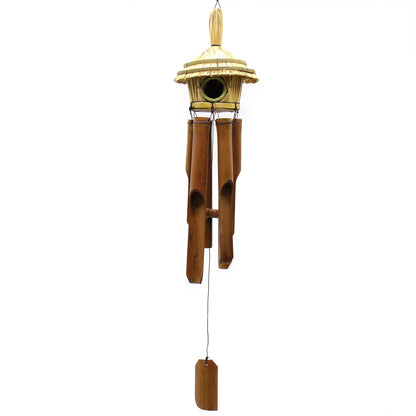 Round Seagrass Bird Box with Chimes 45x17cm – Natural Handmade Garden Decoration