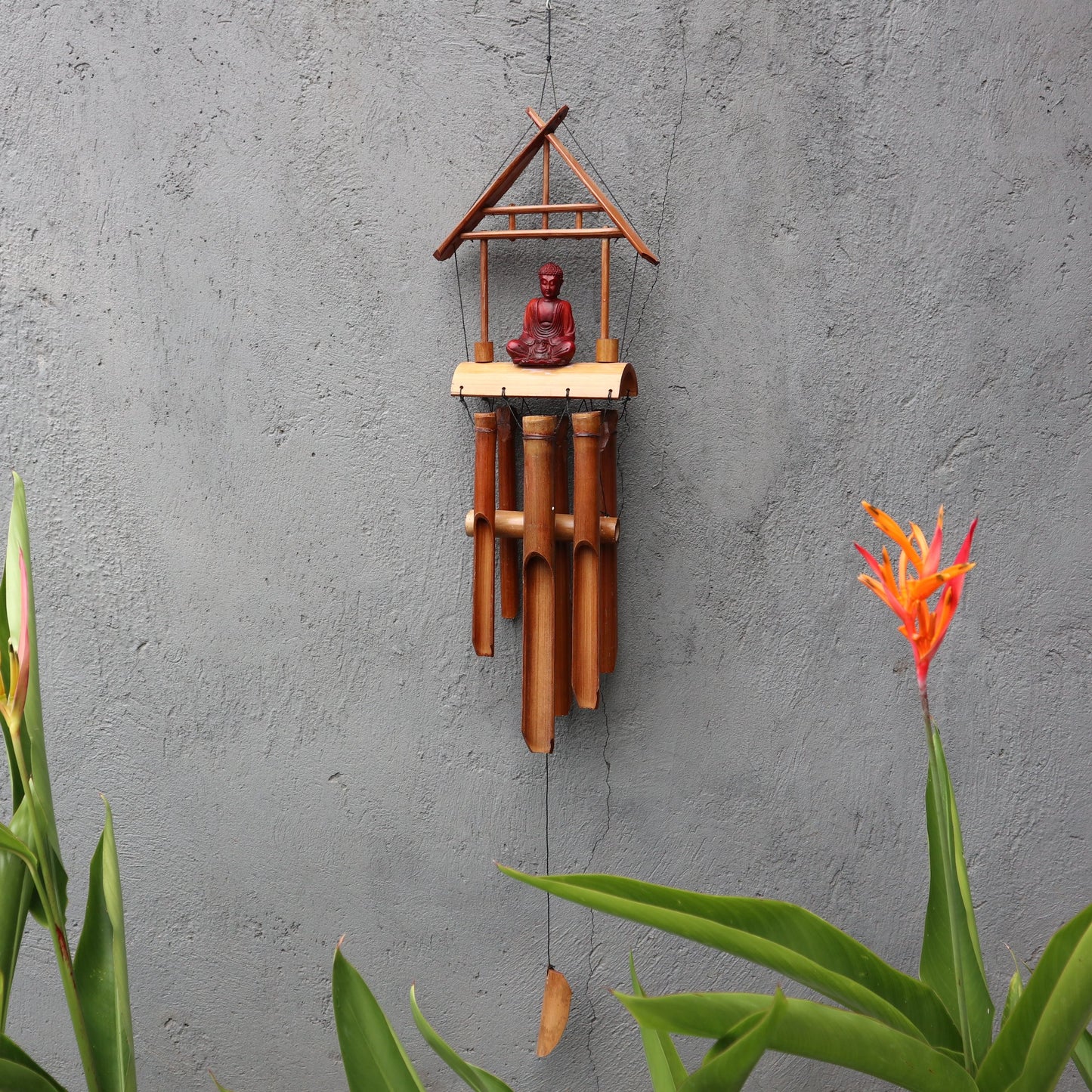 Brown Buddha Bamboo Wind Chime 6 Tubes – Natural Finish | Zen Garden & Meditation Decoration